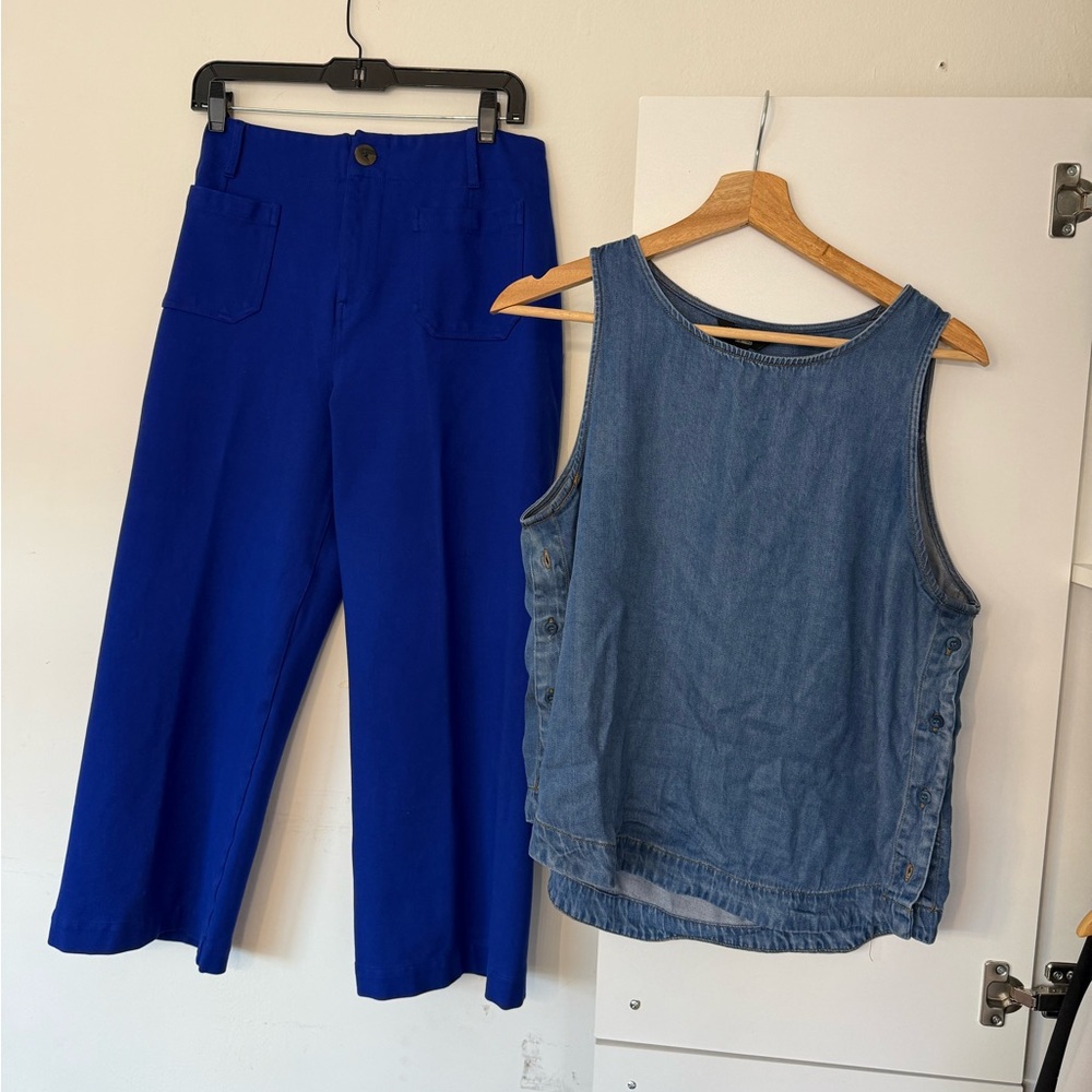 Sold as a Set- Bohem Royal Blue Wide Leg Pants with blue Jean tank top